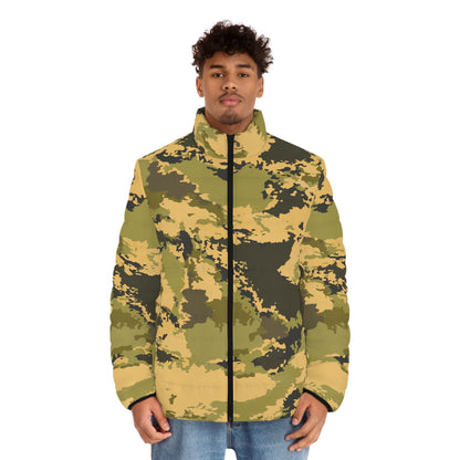 Puffer Jacket For Men | Green Watercolor Desert Camouflage