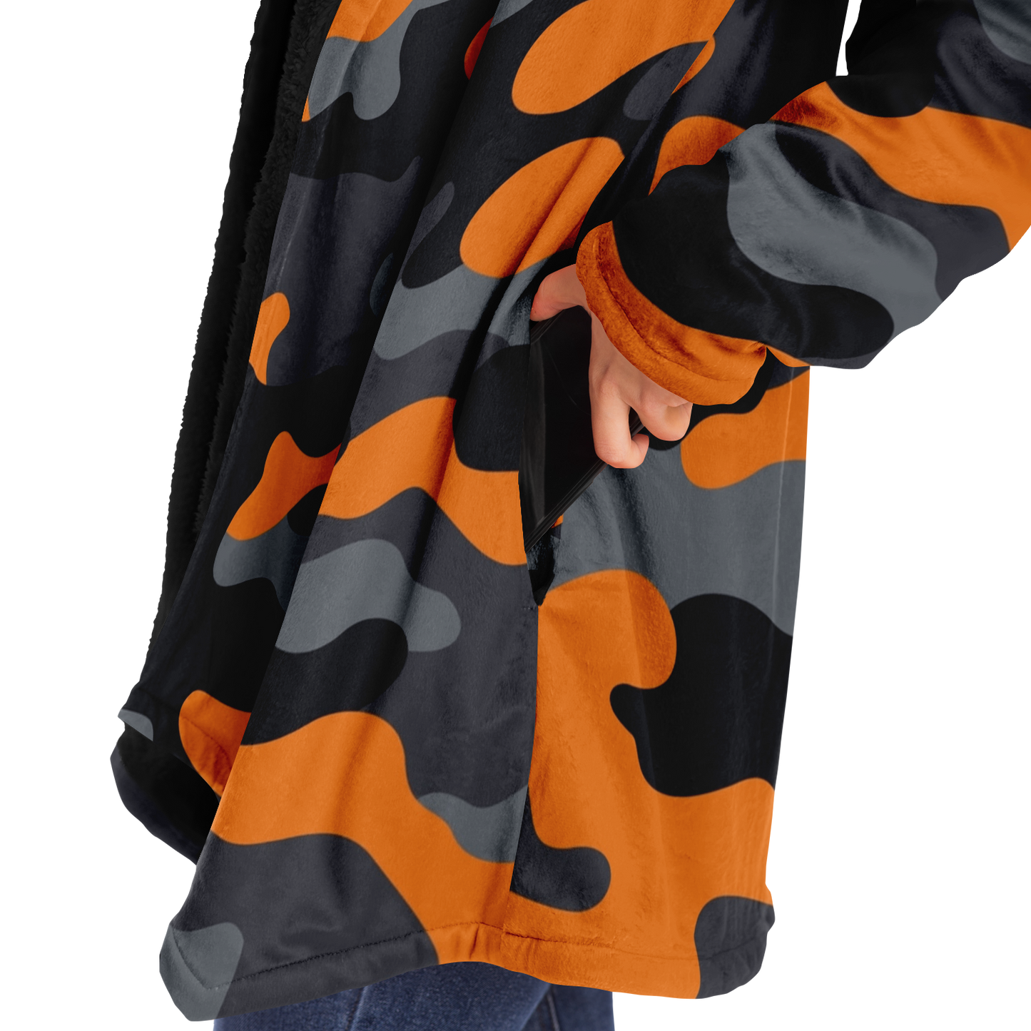 Camo Cloak | Orange, Black, & Gray Camouflage | Microfleece