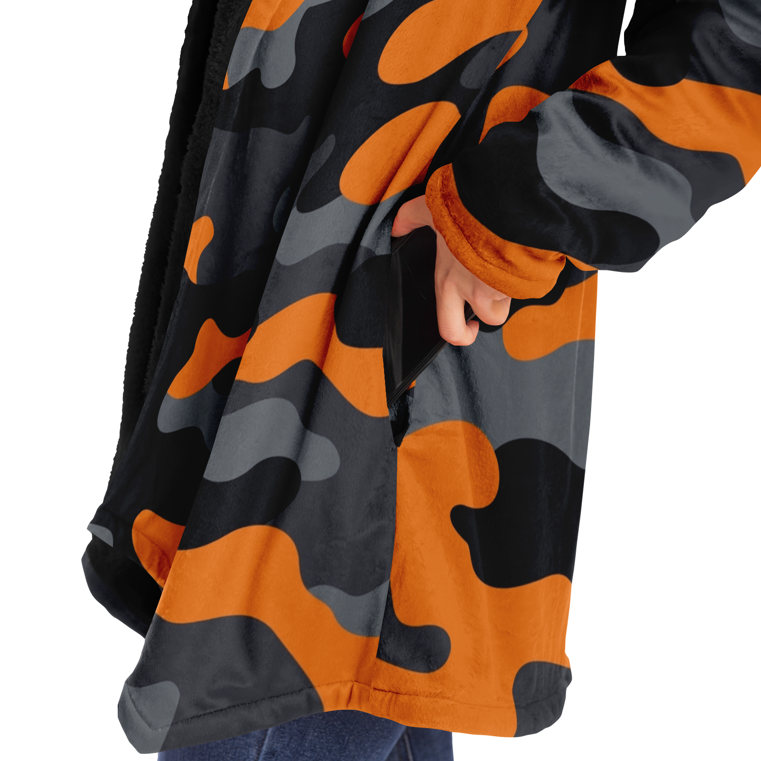 Camo Cloak | Orange, Black, & Gray Camouflage | Microfleece