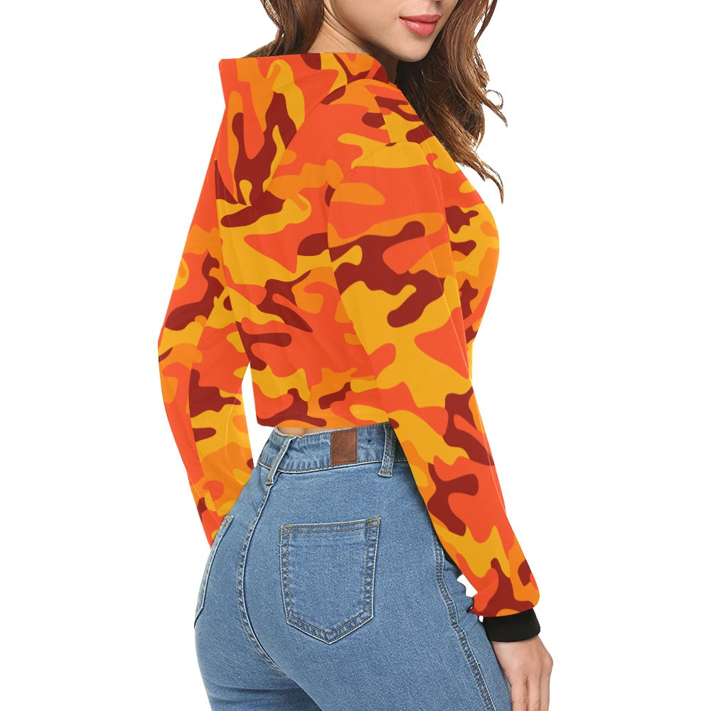 Cropped Camo Hoodie | Tight Fit | Orange and Red Camouflage