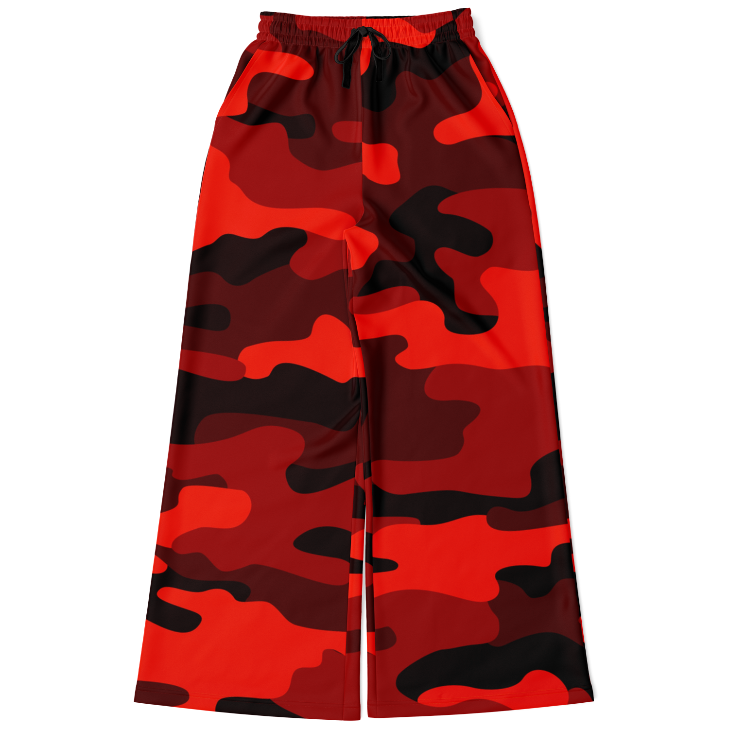 Camo Wide Leg Pants | Scarlet Red & Black Camouflage