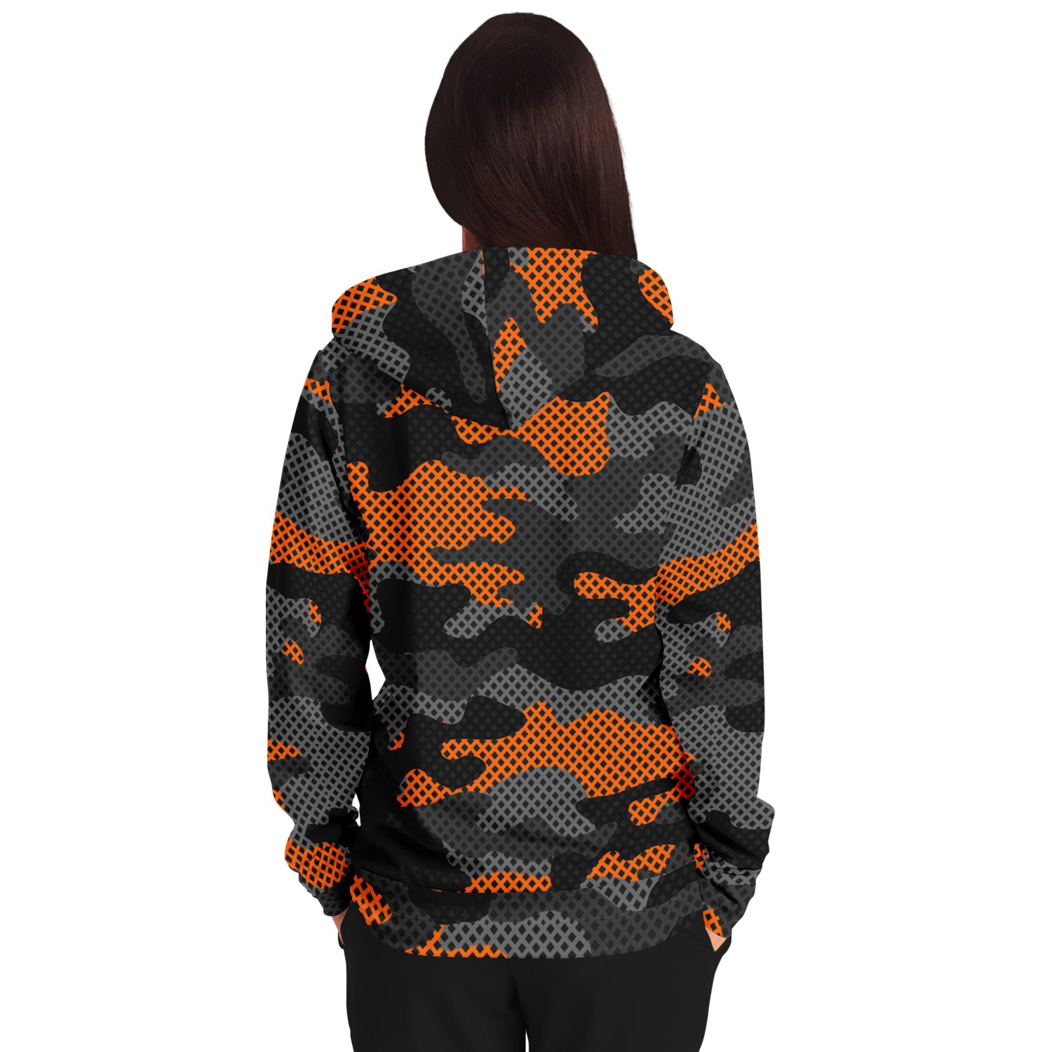 Zip-Up Hoodie | Orange & Black Pixel Camouflage