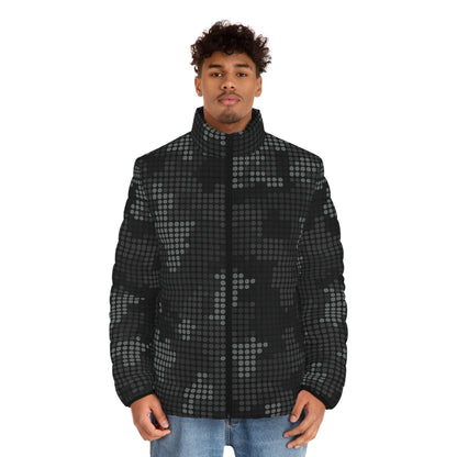 Black Camo Puffer Jacket For Men | Stylish Pixel Camouflage