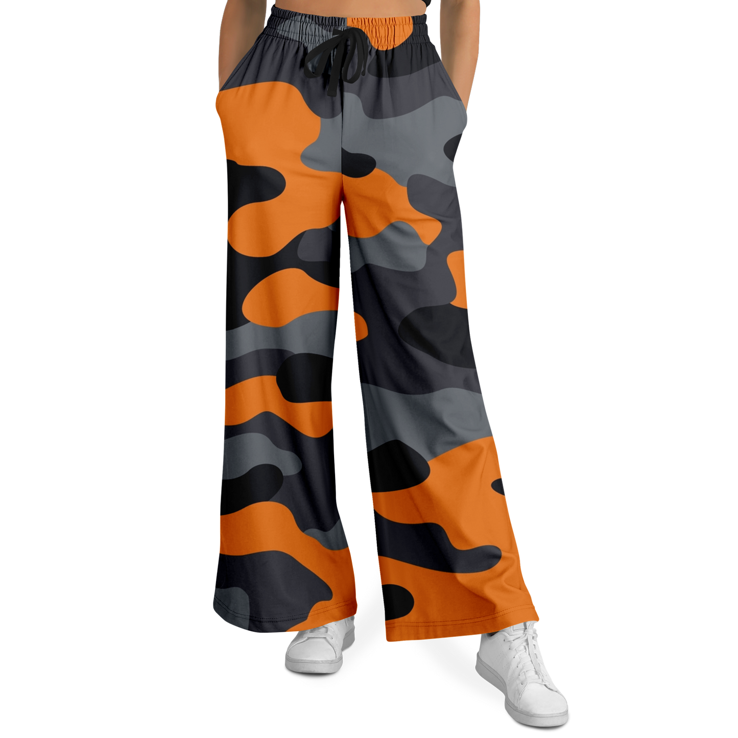 Camo Wide Leg Pants | Orange, Gray & Black Camouflage