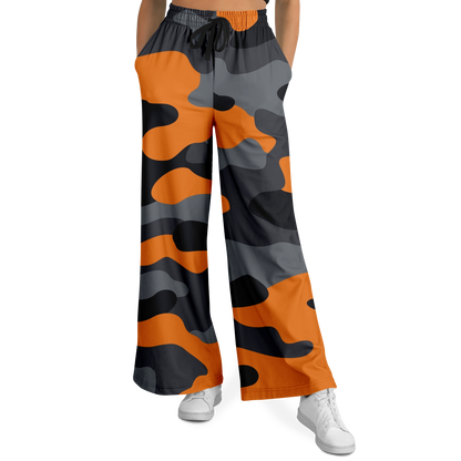 Camo Wide Leg Pants | Orange, Gray & Black Camouflage