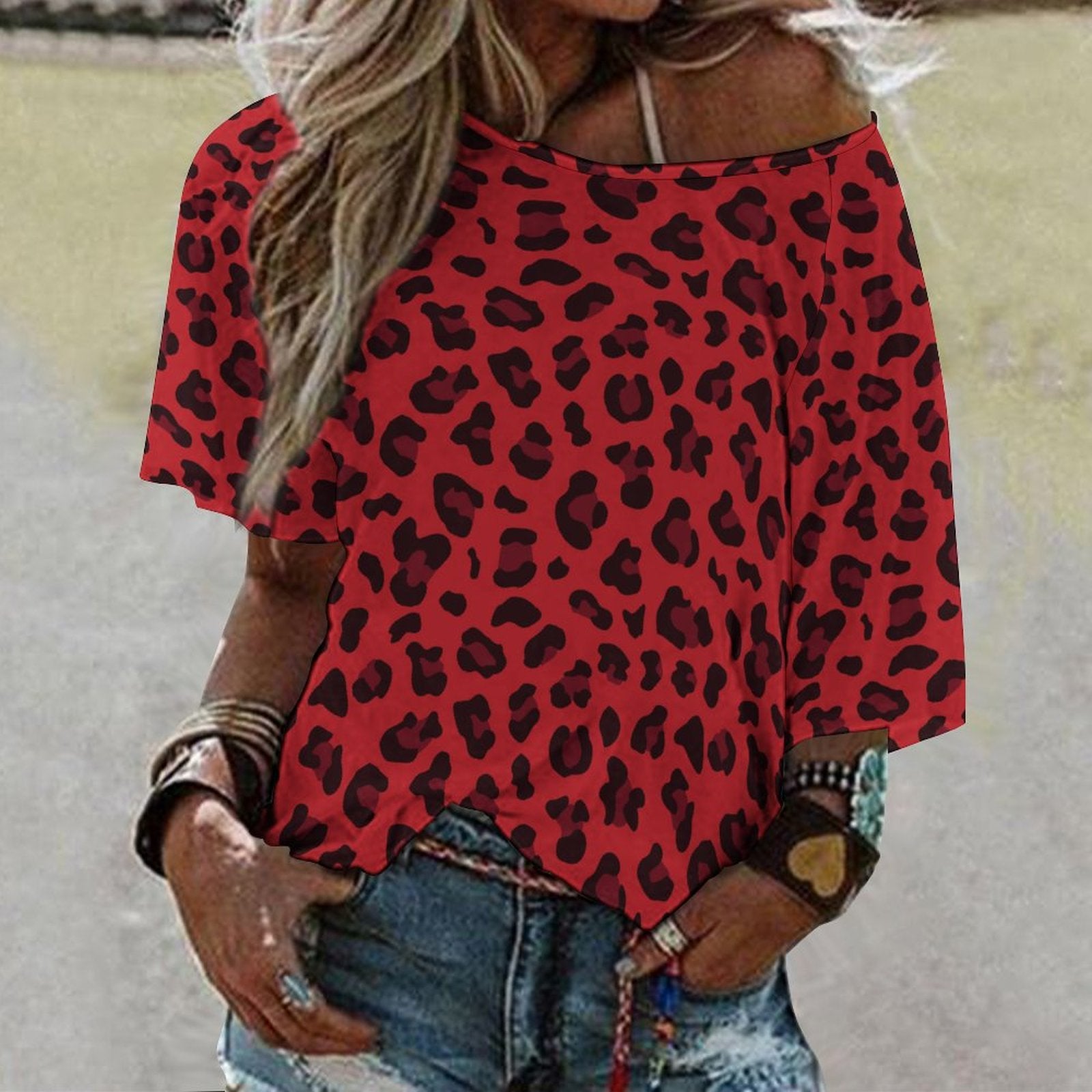 Leopard Print Shirt | Off The Shoulder Top | Red & Black