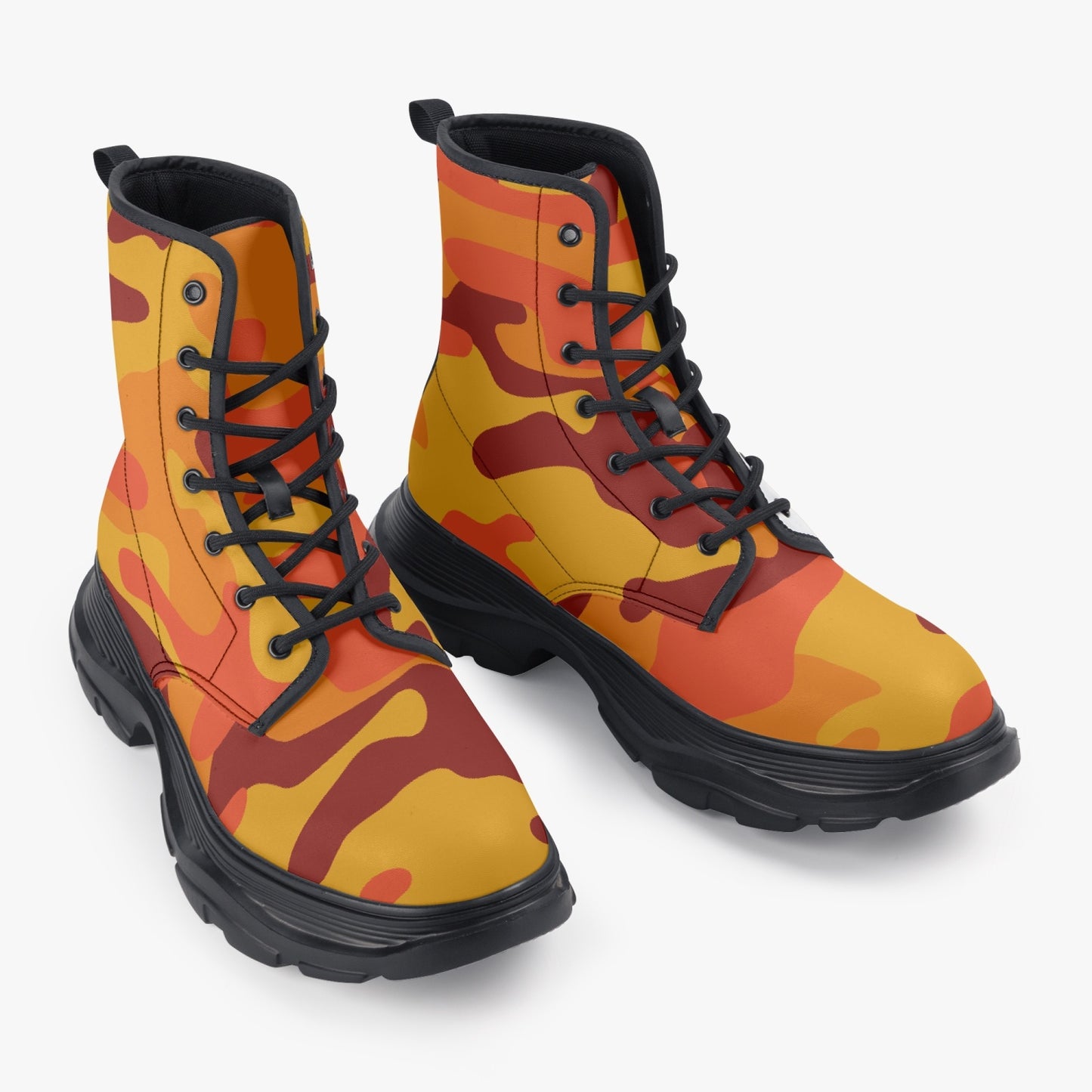 Chunky Boots | Leather in Orange & Red Camouflage