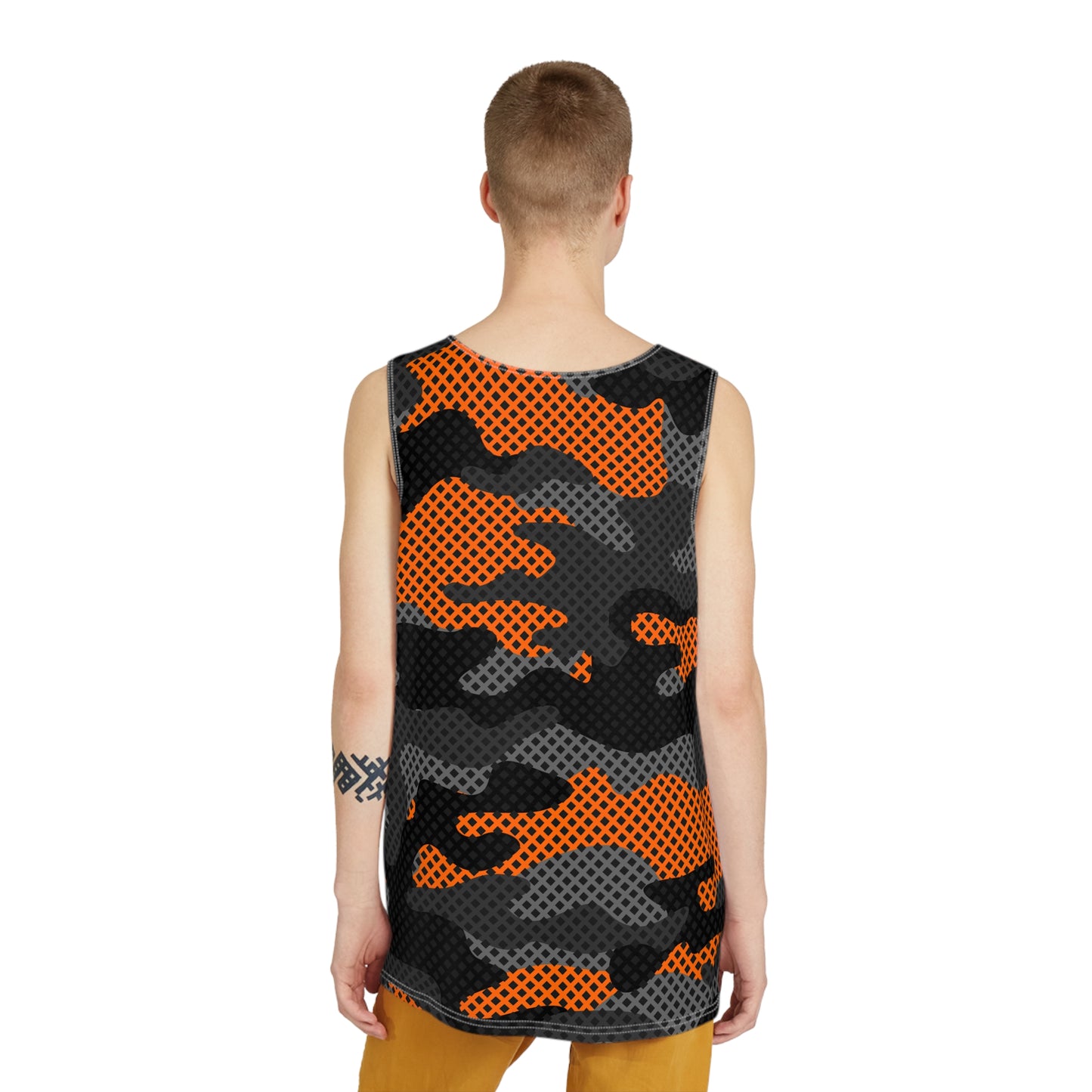 Men's Camo Tank Top | Black & Orange Pixel | Loose Fit