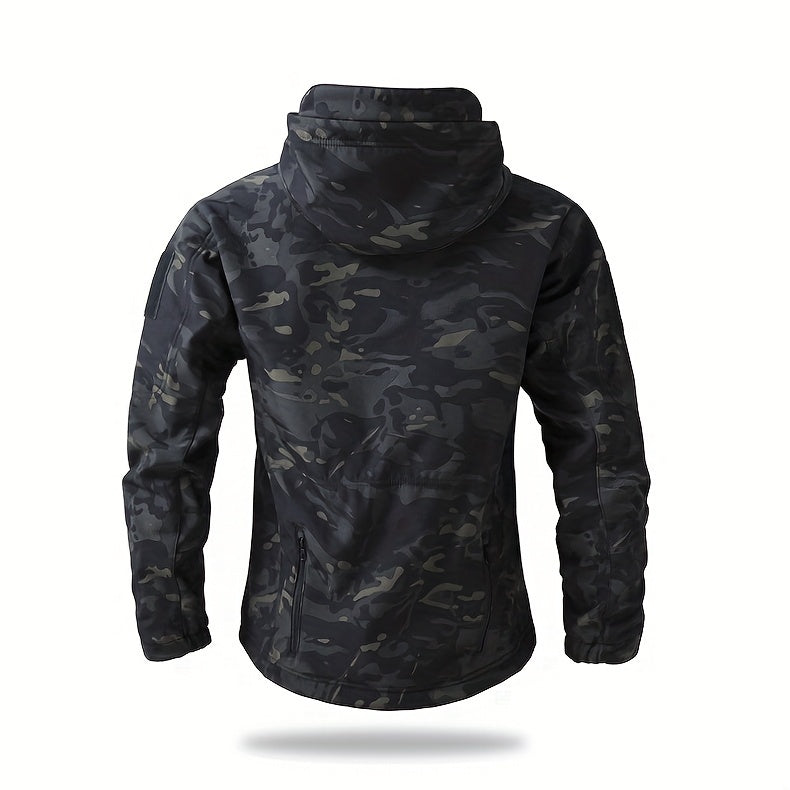 Men's Tactical Camo Windbreaker | Waterproof, Mid-Length Military Jacket with Hood