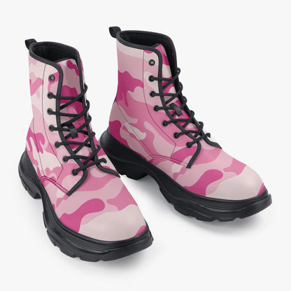 Chunky Boots | Leather in Lavender Pink Camouflage