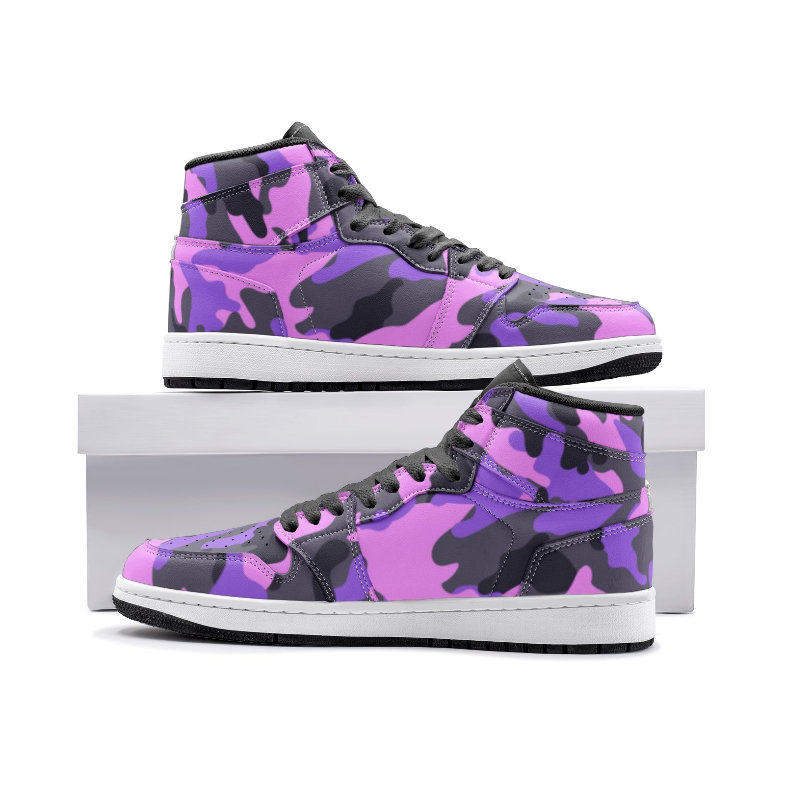 Pink Camo Sneakers | High Top Leather | Black & Indigo