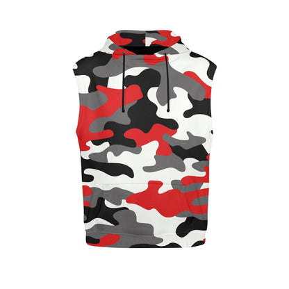 Sleeveless Camo Hoodie For Women | Red, Black, and White