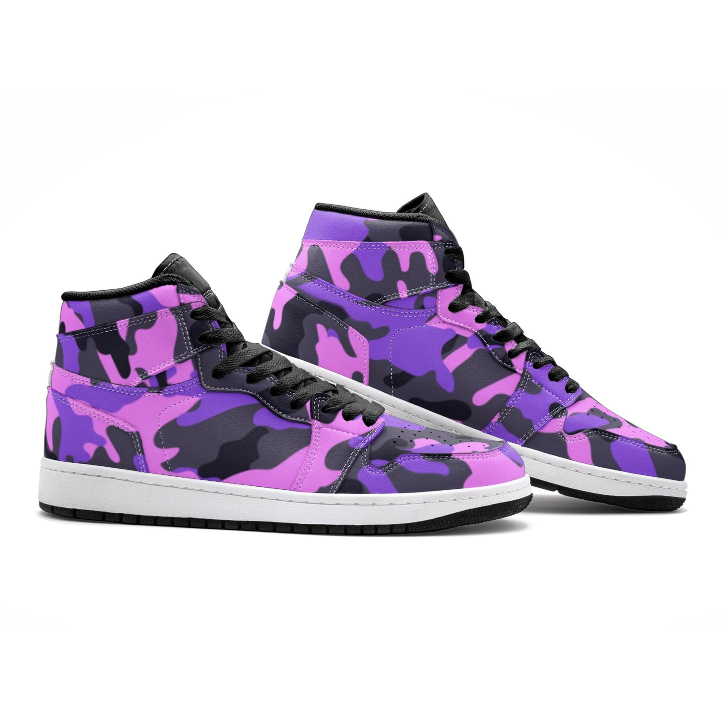 Pink Camo Sneakers | High Top Leather | Black & Indigo