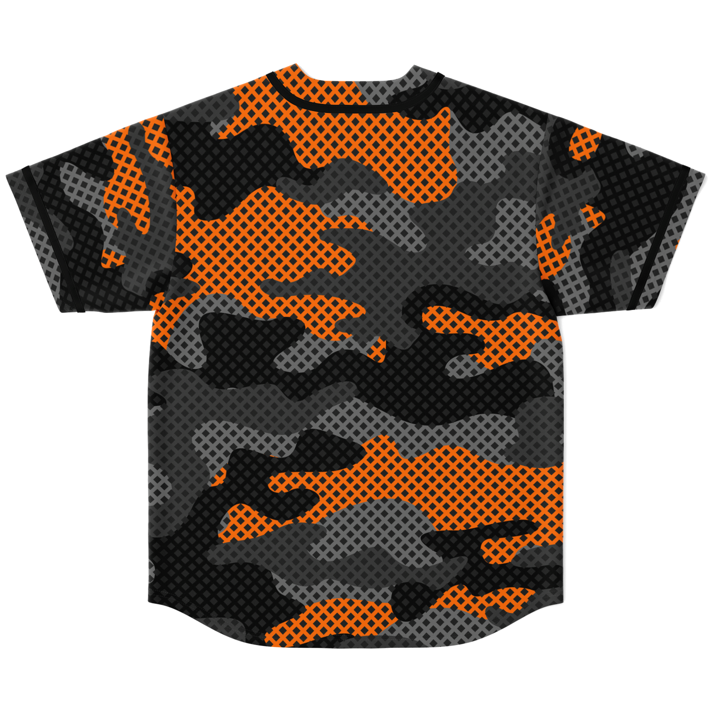 Camo Baseball Jersey | Black & Orange Pixel Camouflage