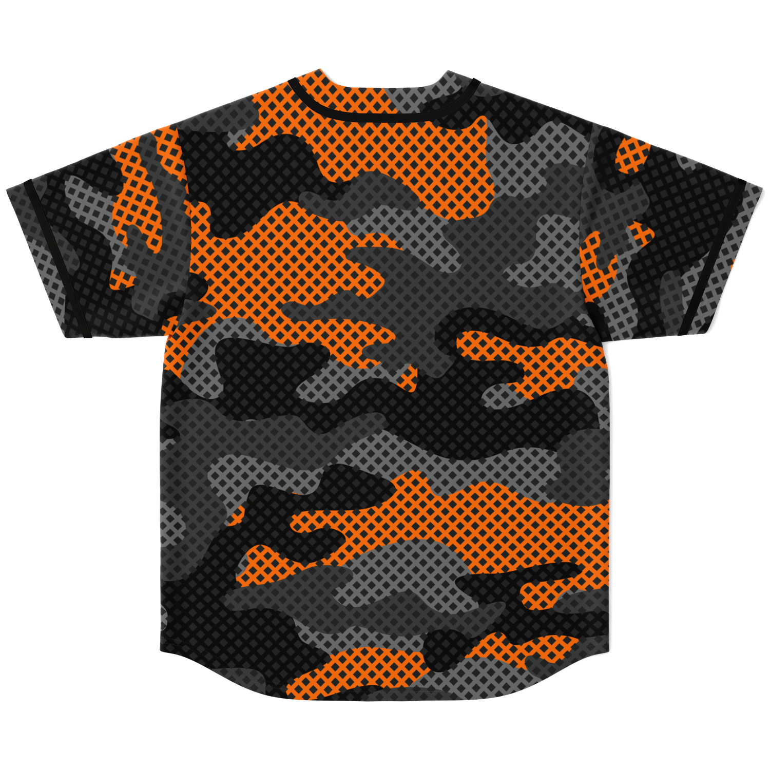 Camo Baseball Jersey | Black & Orange Pixel Camouflage