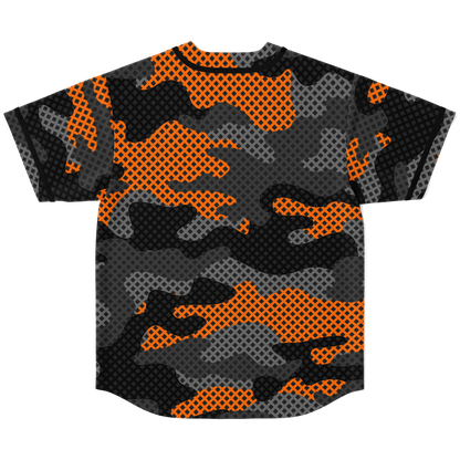 Camo Baseball Jersey | Black & Orange Pixel Camouflage