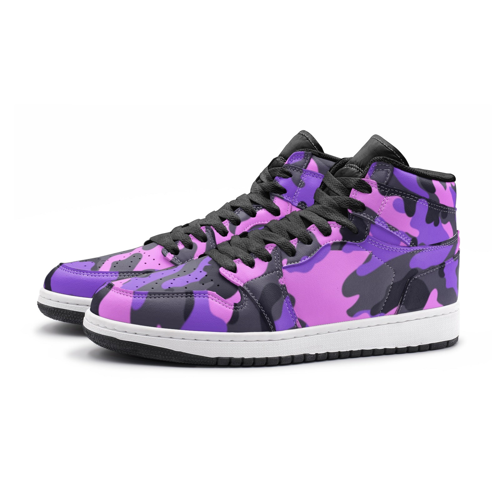 Pink Camo Sneakers | High Top Leather | Black & Indigo