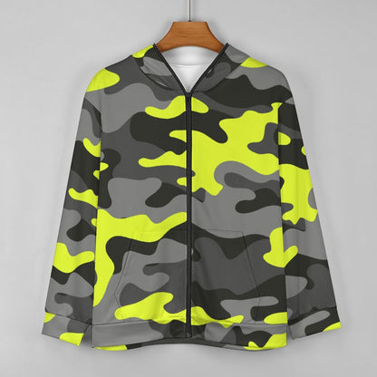 Zip up Camo Hoodie | Black, Gray & Yellow Camouflage