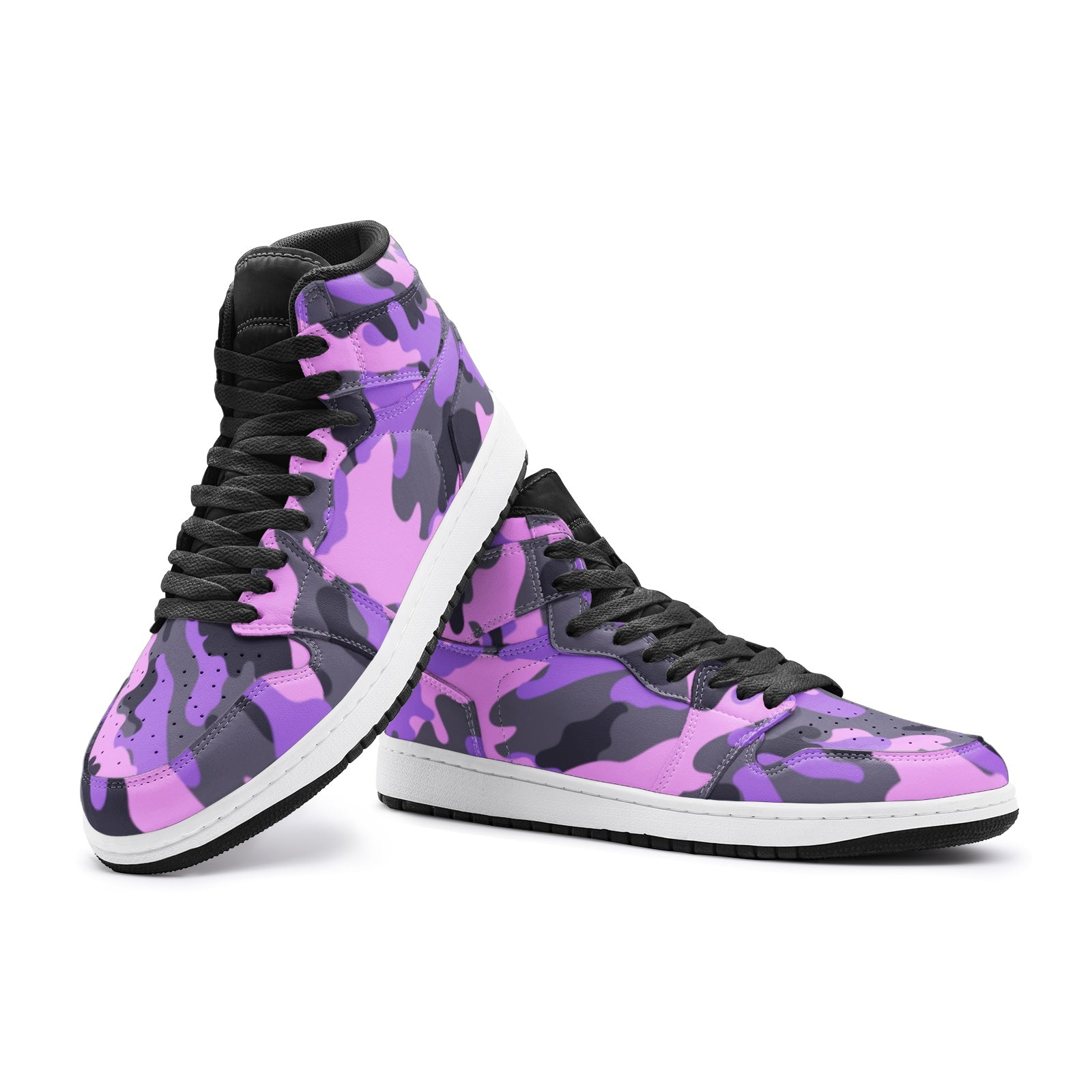 Pink Camo Sneakers | High Top Leather | Black & Indigo