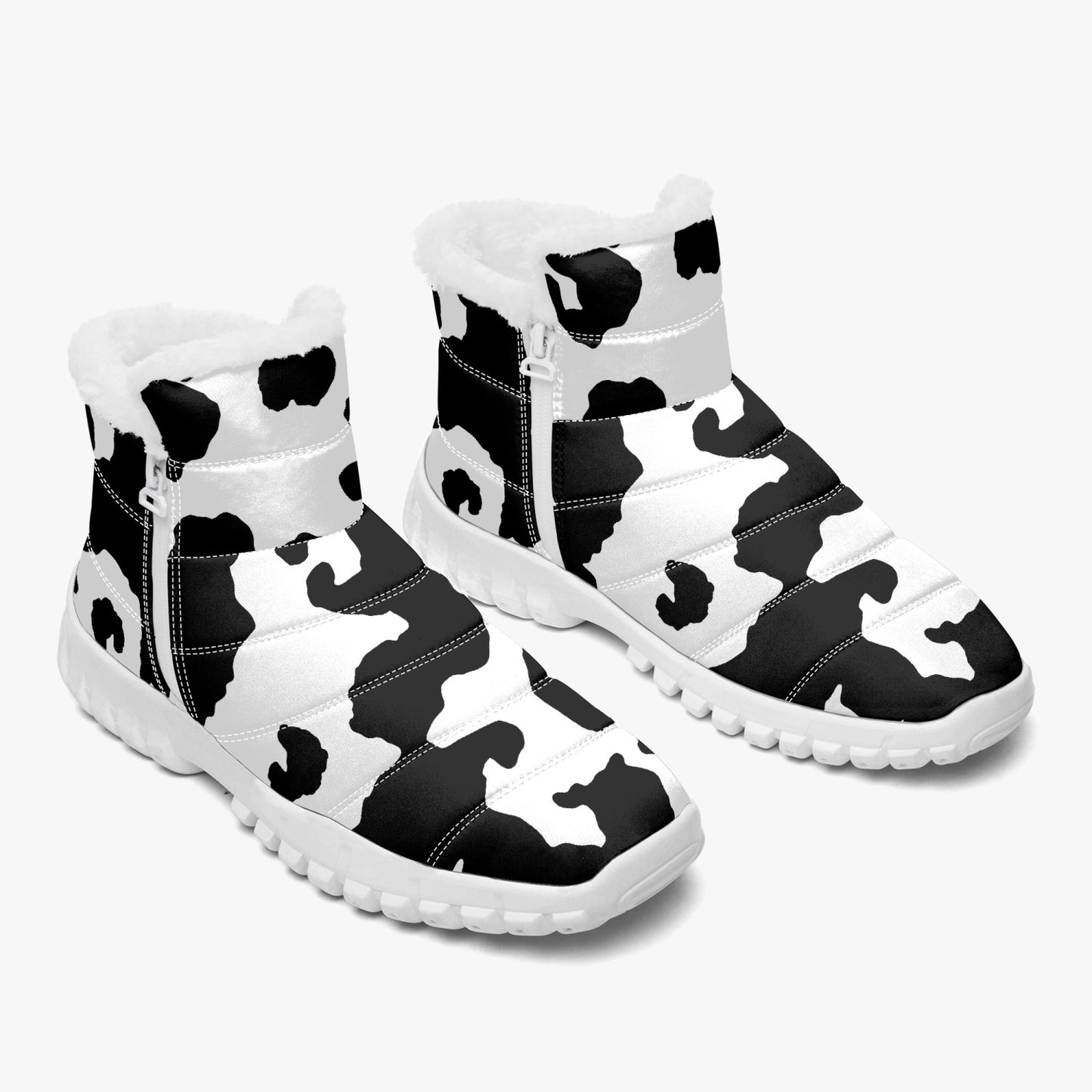 Camo Boots | Cotton-pad Fur Zipper Up | Black and White