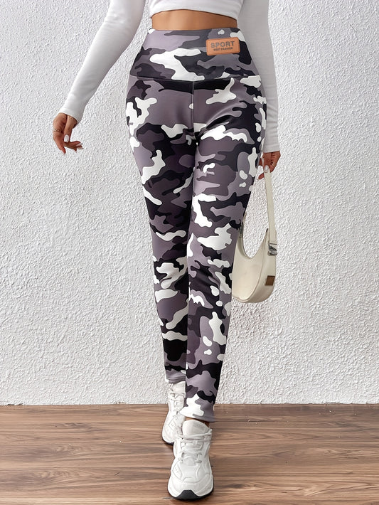 Leggings de cintura alta con forro polar para mujer | Elásticos y suaves, estampado de camuflaje