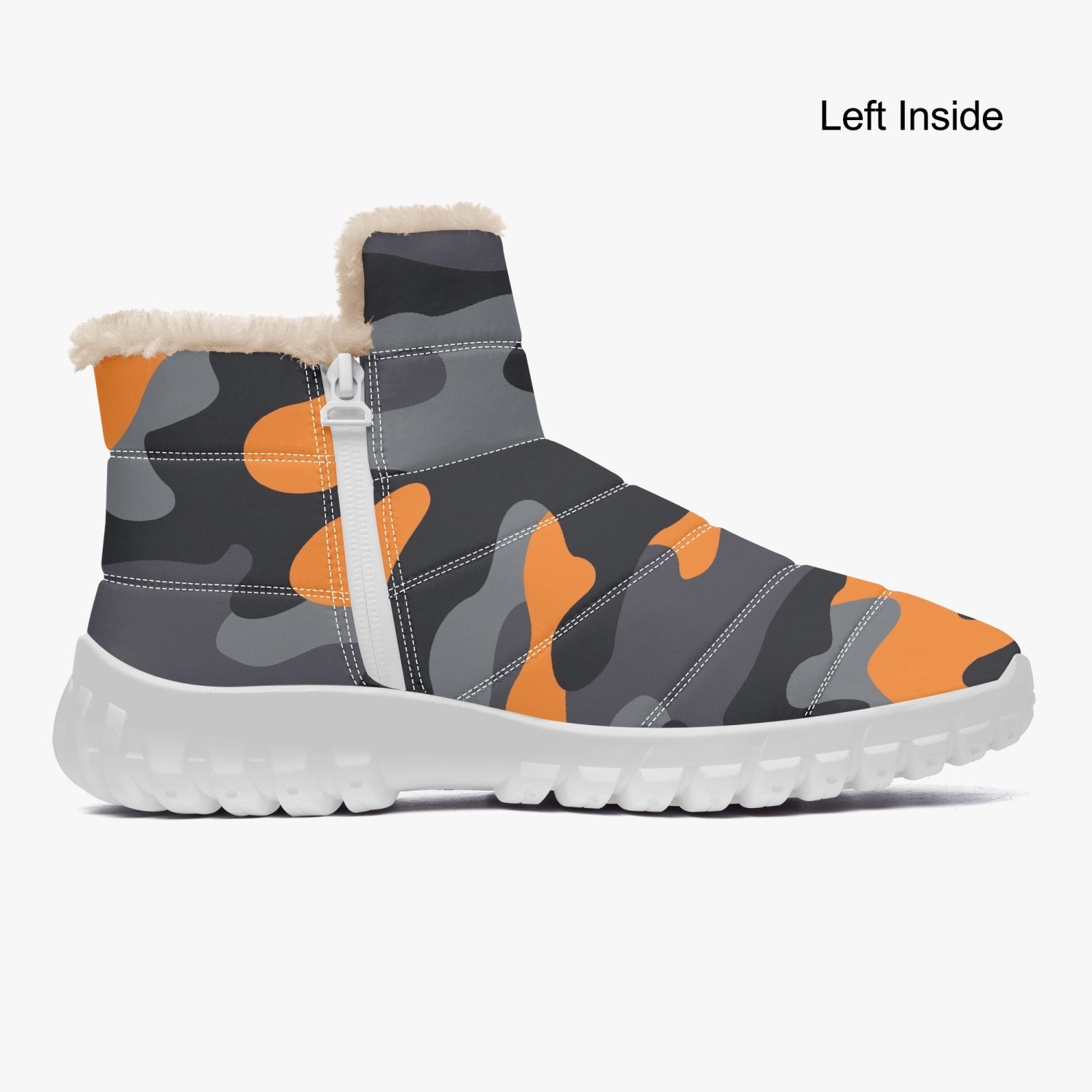 Camo Boots | Cotton-pad Fur Zipper Up | Orange, Black & Gray