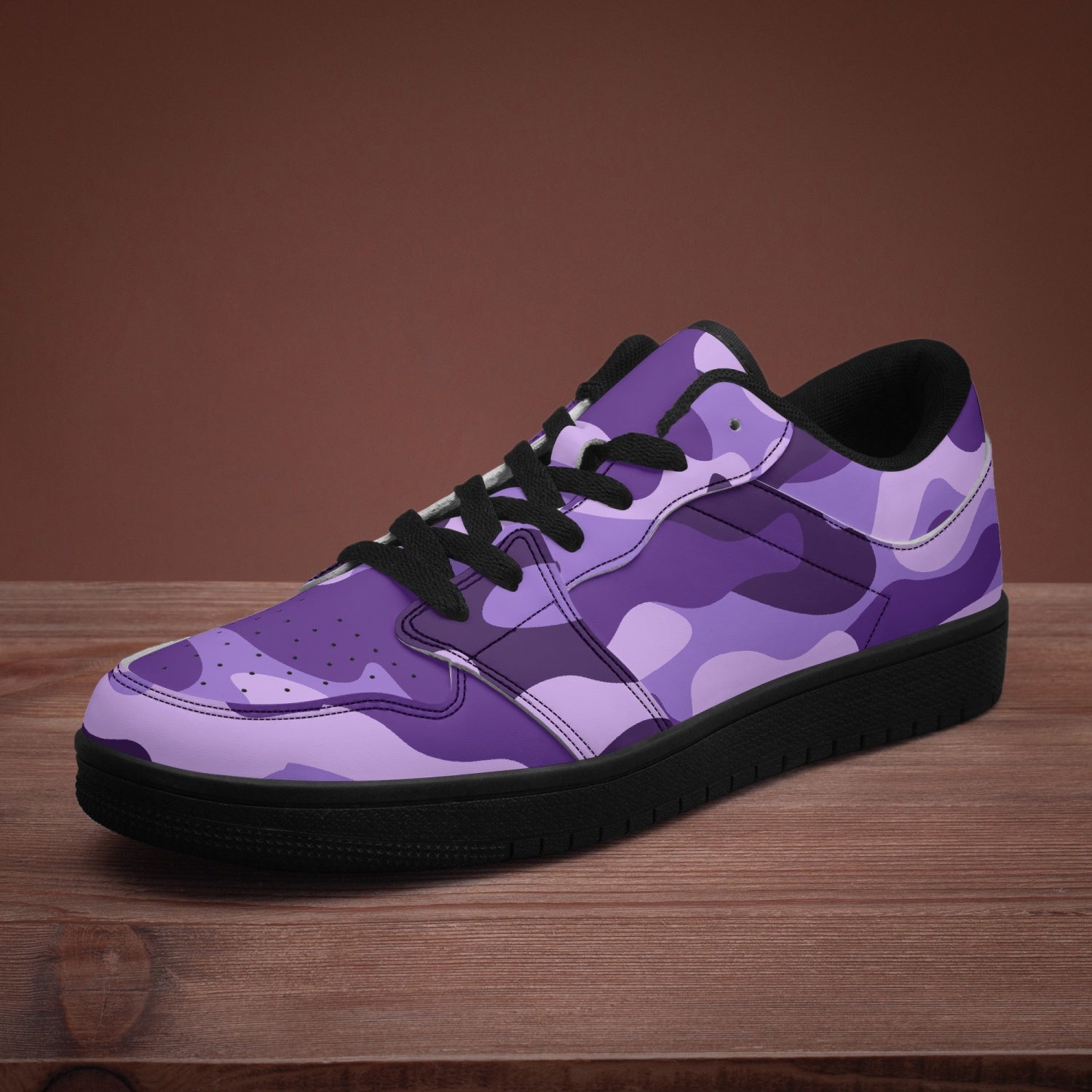 Camo Sneakers | Purple Blue Low-Top Leather Camouflage Shoes