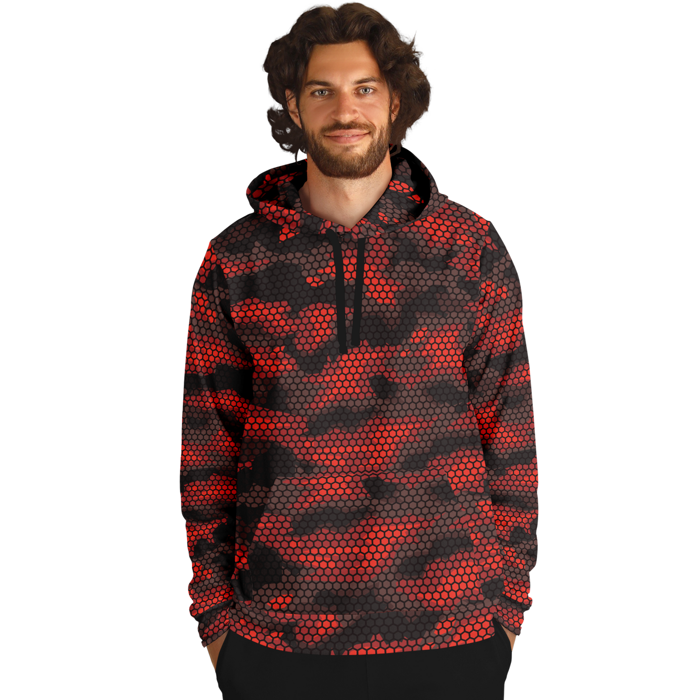 Red Camo Hoodie | Geometric Hive Camouflage Pattern