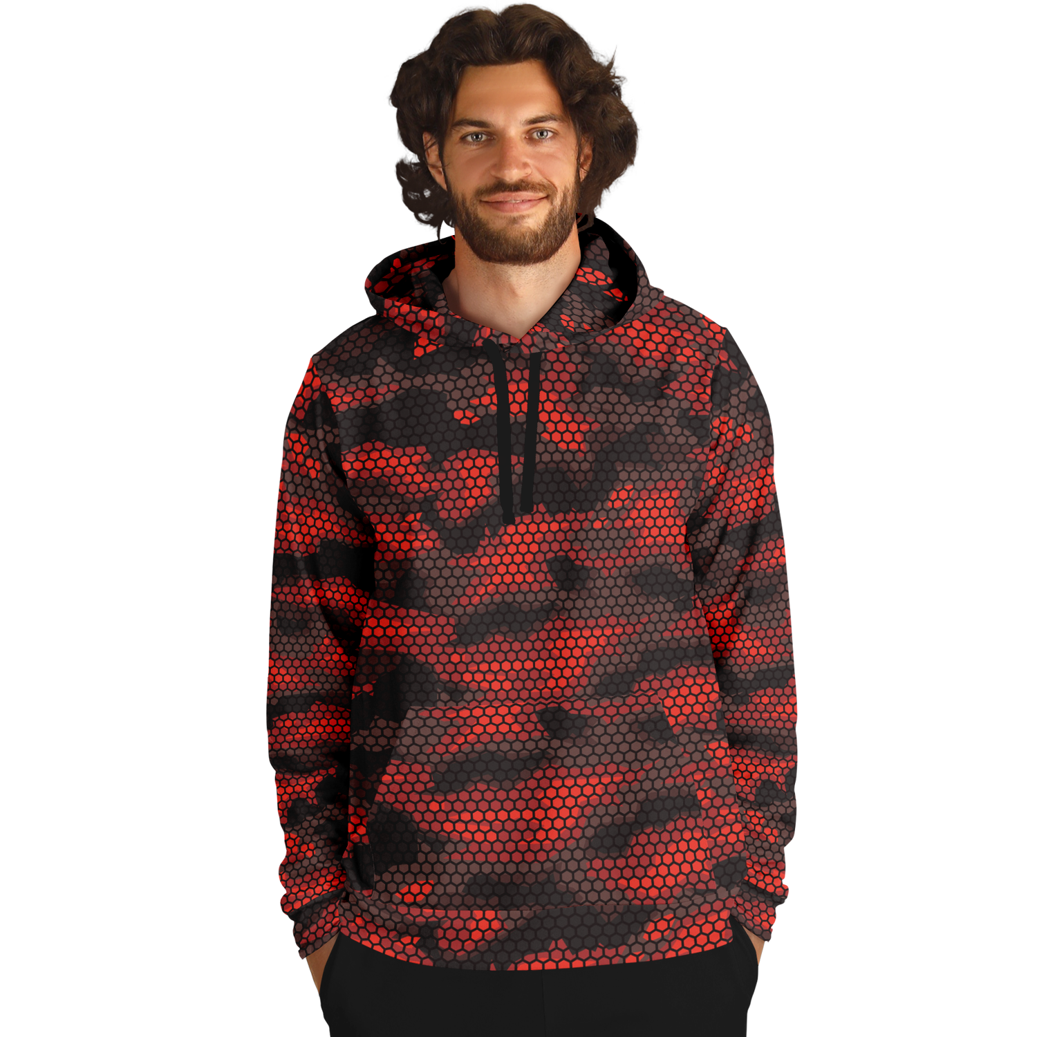 Red Camo Hoodie | Geometric Hive Camouflage Pattern