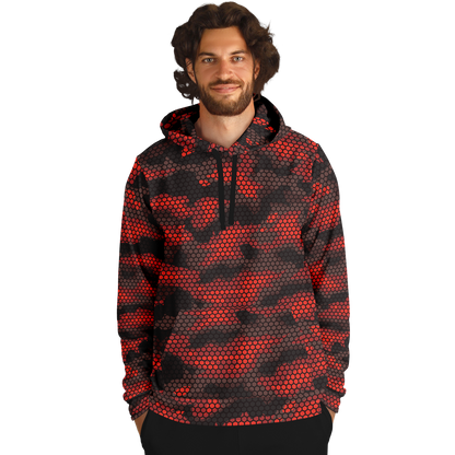 Red Camo Hoodie | Geometric Hive Camouflage Pattern