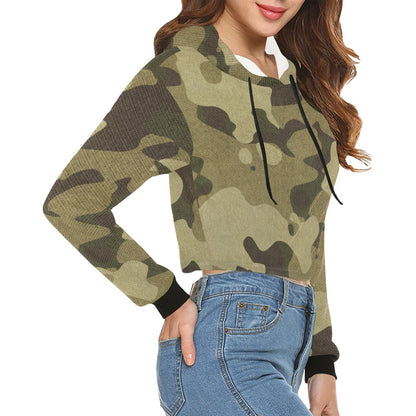 Cropped Camo Hoodie | Tight Fit | Green Fabric Camouflage