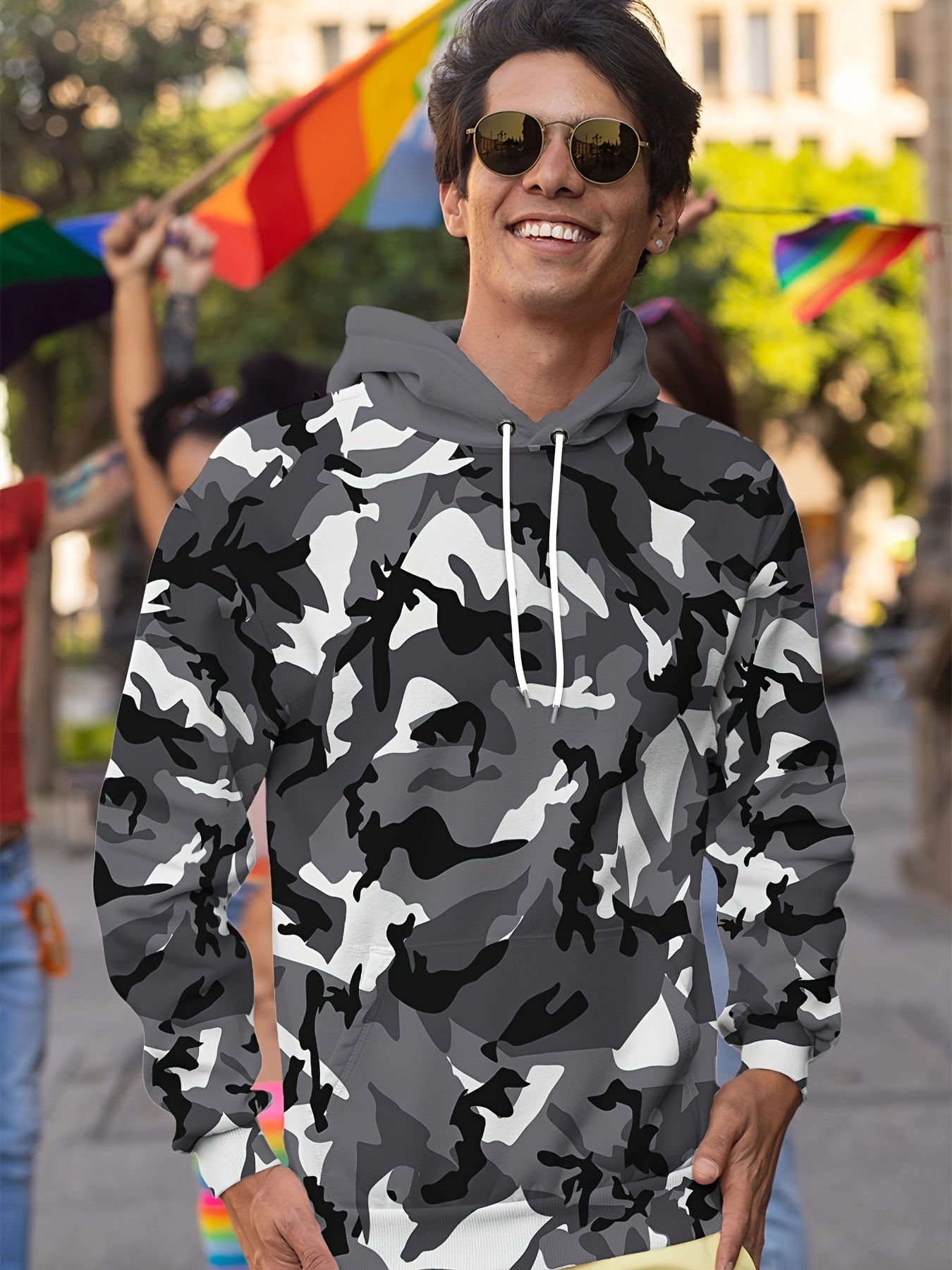 Plus Size Casual Camouflage Hoodie Sweatshirt with Pocket