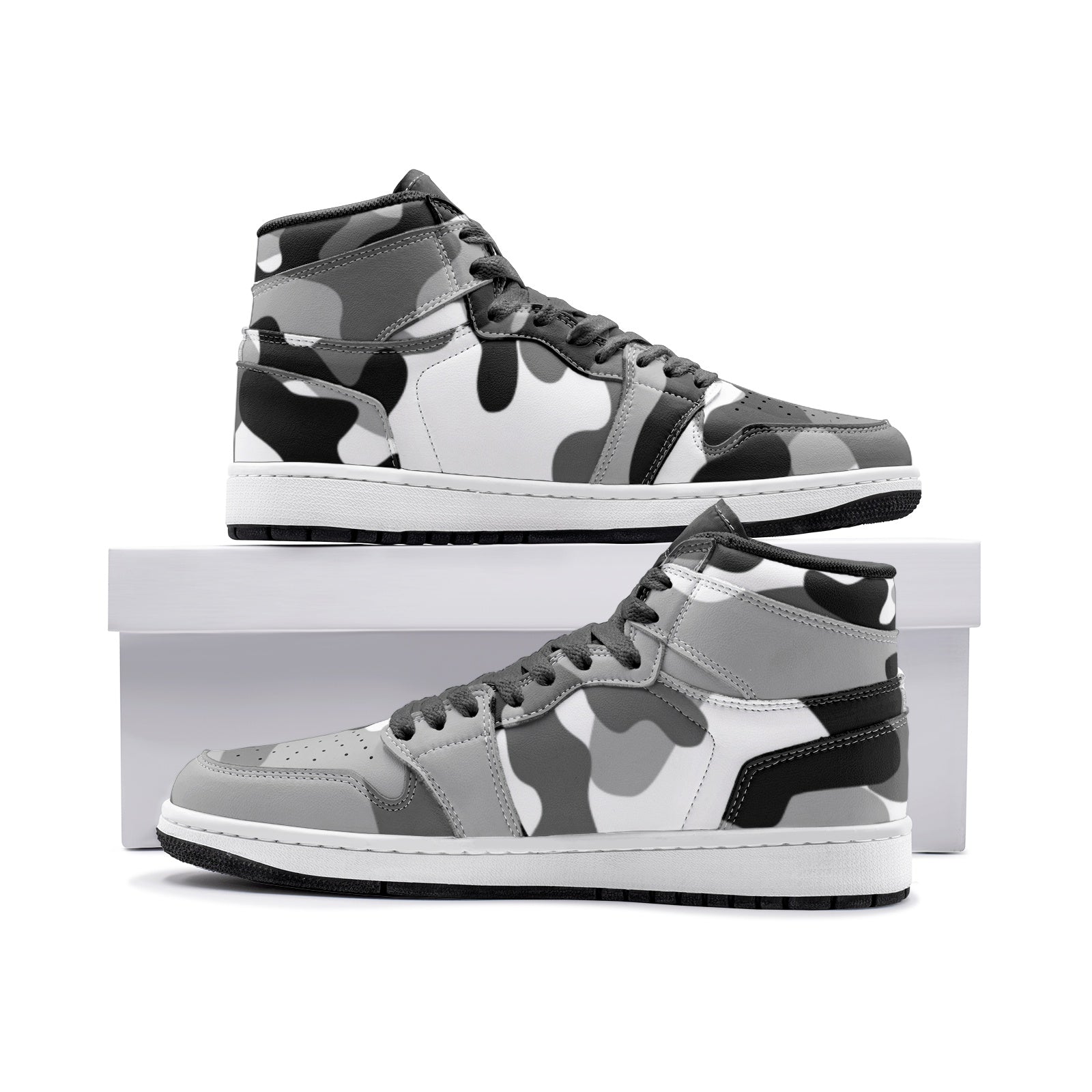 Camo Sneakers | High-Top | Black, White & Gray Camouflage