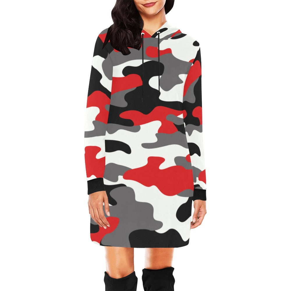 Camo Hoodie Dress | Red, Black, and White Camouflage