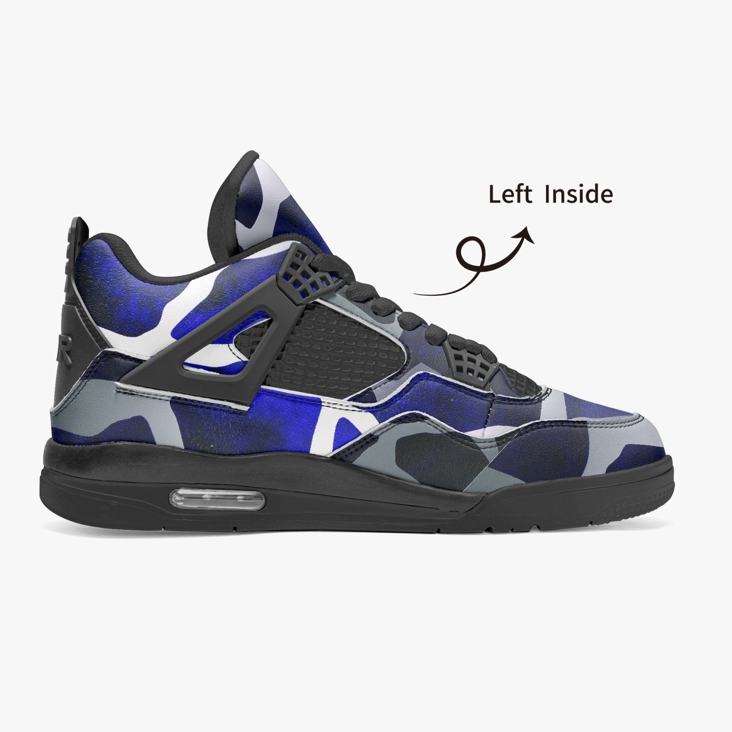 Giraffe Jordans AJ4 | Blue and Black Leather Sneakers