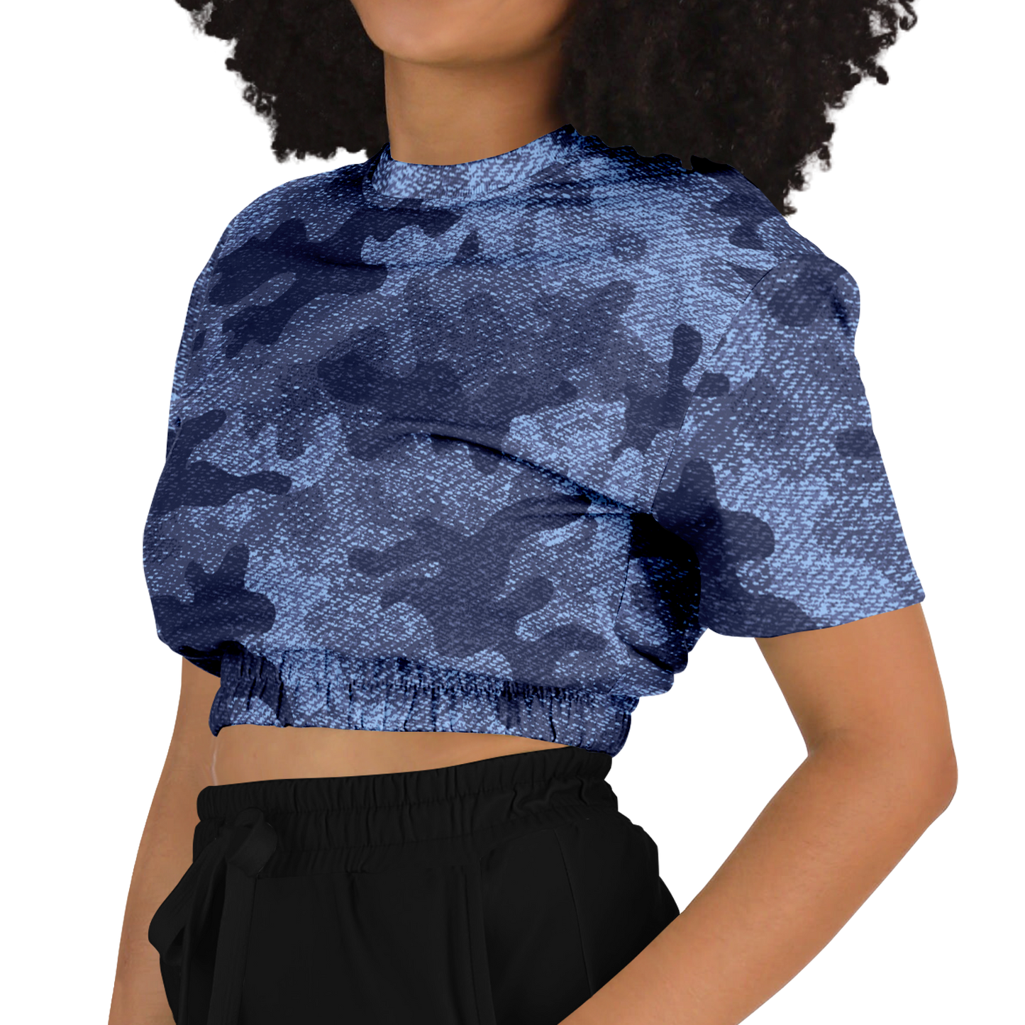 Camo Crop Top Sweatshirt | Blue Denim Camouflage