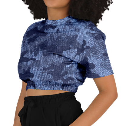 Camo Crop Top Sweatshirt | Blue Denim Camouflage