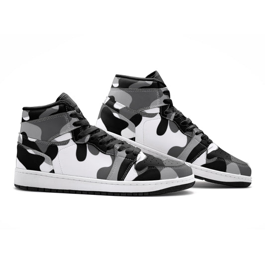 Camo Sneakers | High-Top | Black, White & Gray Camouflage