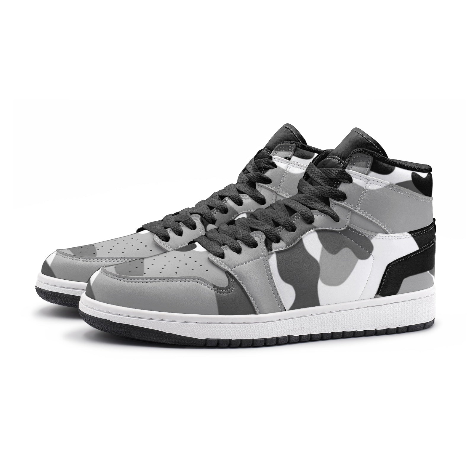 Camo Sneakers | High-Top | Black, White & Gray Camouflage