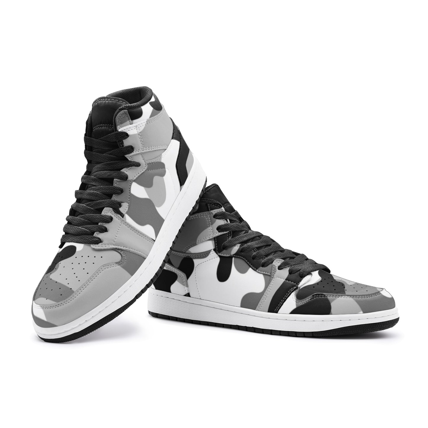 Camo Sneakers | High-Top | Black, White & Gray Camouflage