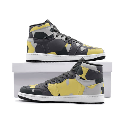 Camo Sneakers | High-Top | Yellow, Black, and Silver Camouflage