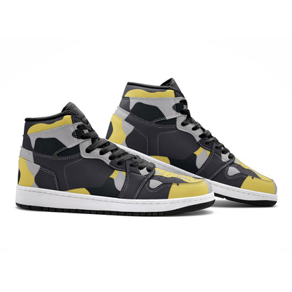 Camo Sneakers | High-Top | Yellow, Black, and Silver Camouflage