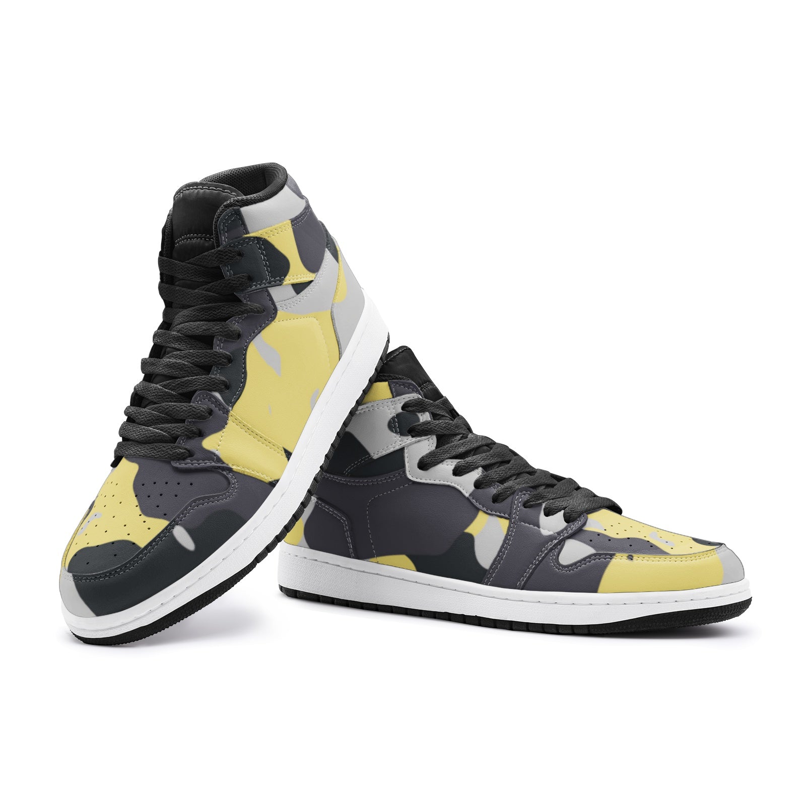 Camo Sneakers | High-Top | Yellow, Black, and Silver Camouflage