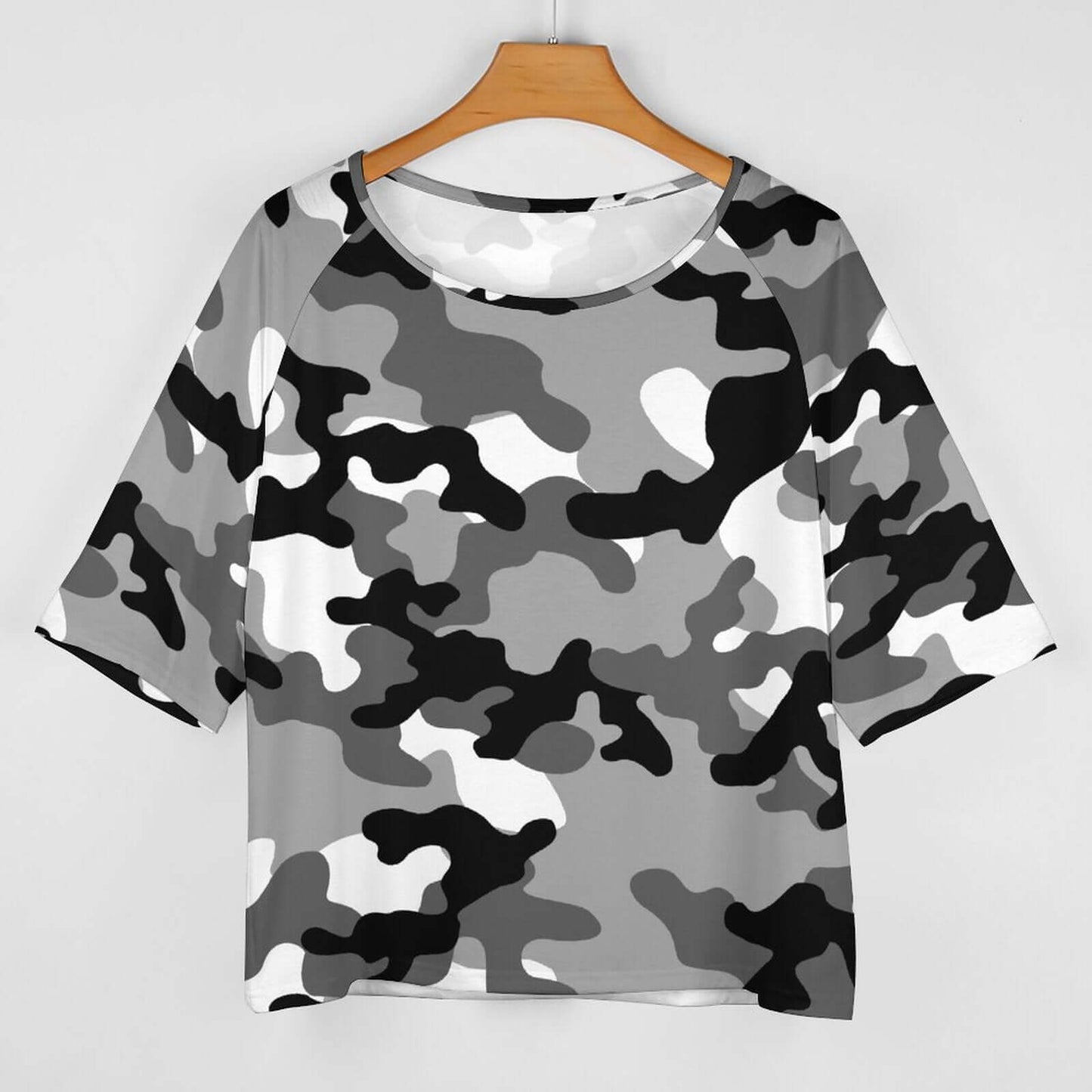 Off The Shoulder Top | Black, White & Gray Camo Shirt