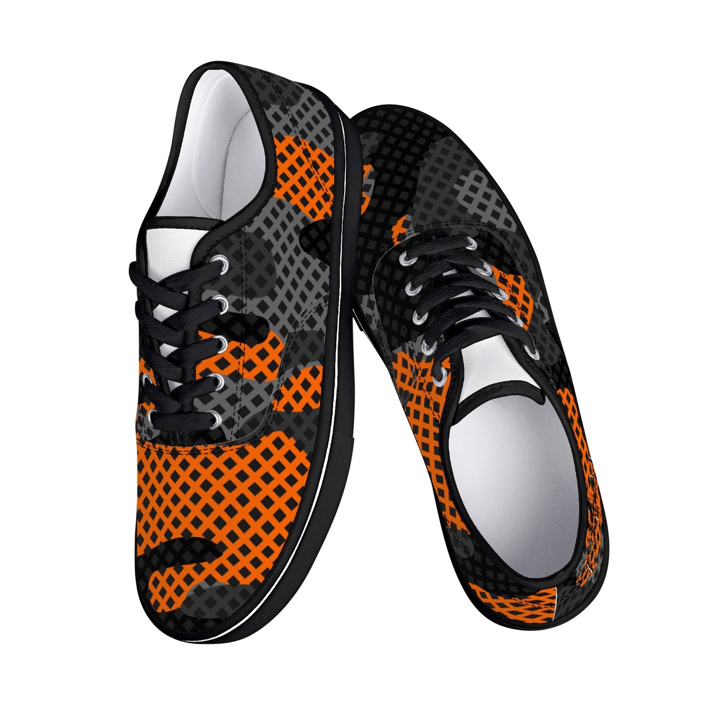 Camo Skate Shoes | Orange & Black Pixel Camouflage