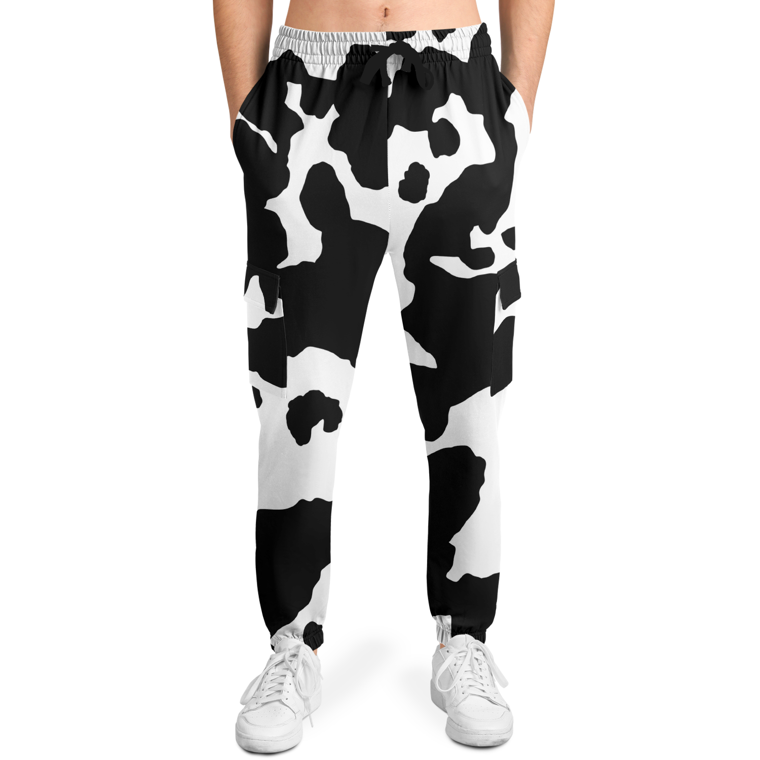 Camo Cargo Pants | Unisex | Black & White Cow Camouflage