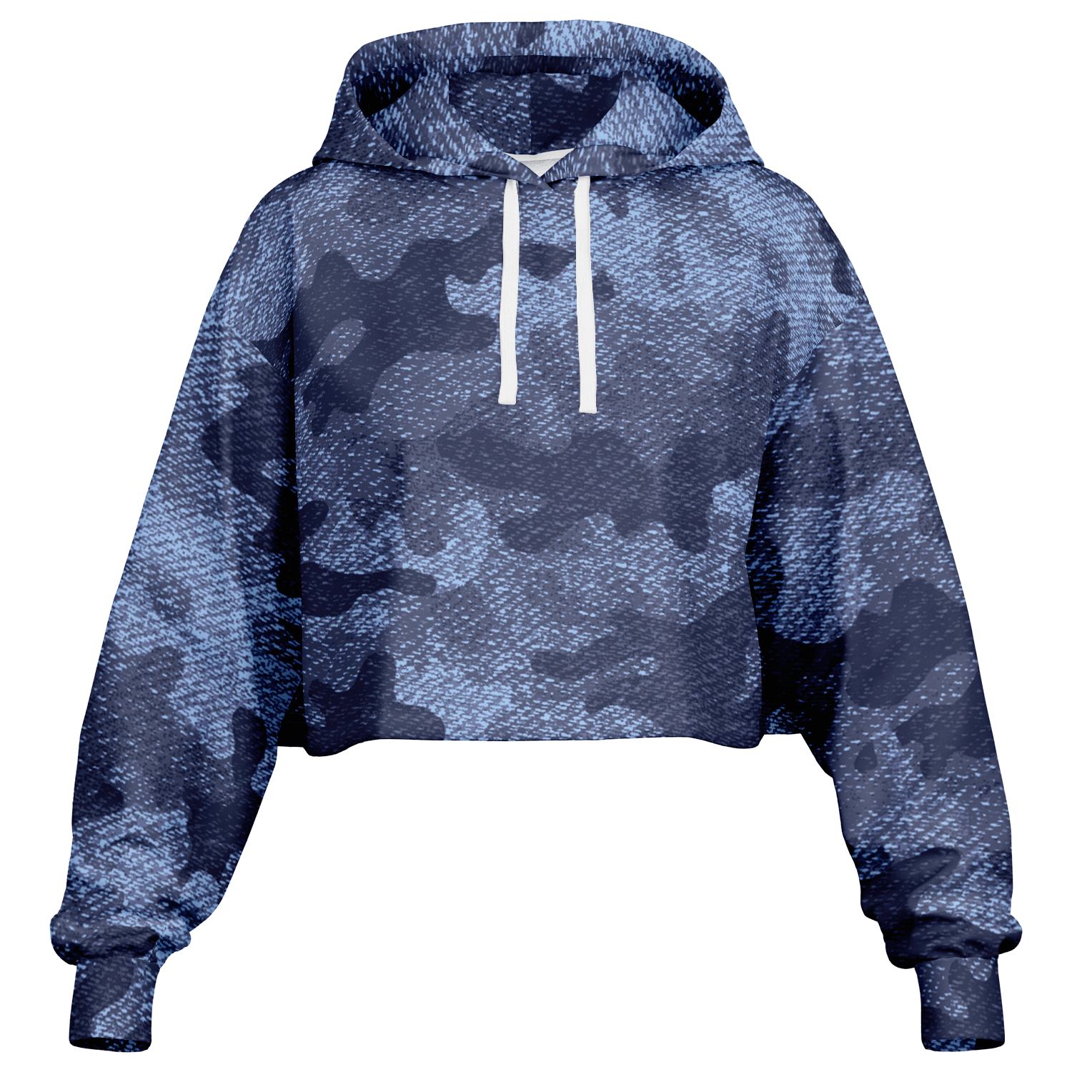 Cropped Hoodie For Women | Blue Denim Camouflage