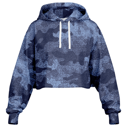 Cropped Hoodie For Women | Blue Denim Camouflage