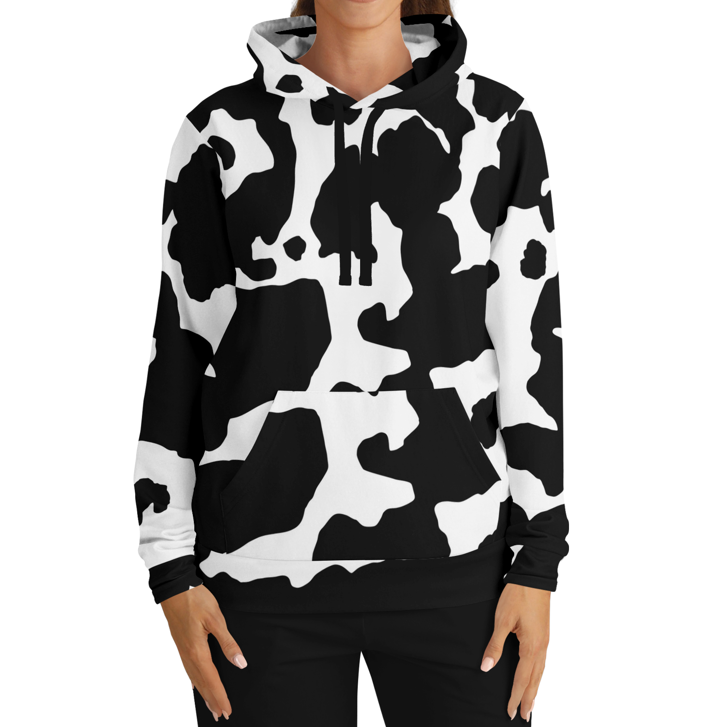 Camo Hoodie | Black & White Cow Camouflage