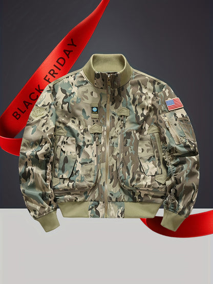 Men's Casual Stand Collar Camouflage Print Jacket